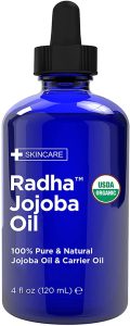 Radha Beauty USDA Certified Organic Jojoba Oil - 100% Pure Unrefined Cold Pressed Jojoba - Great Carrier Oil For Moisturizing Hair, Skin, & Nails
